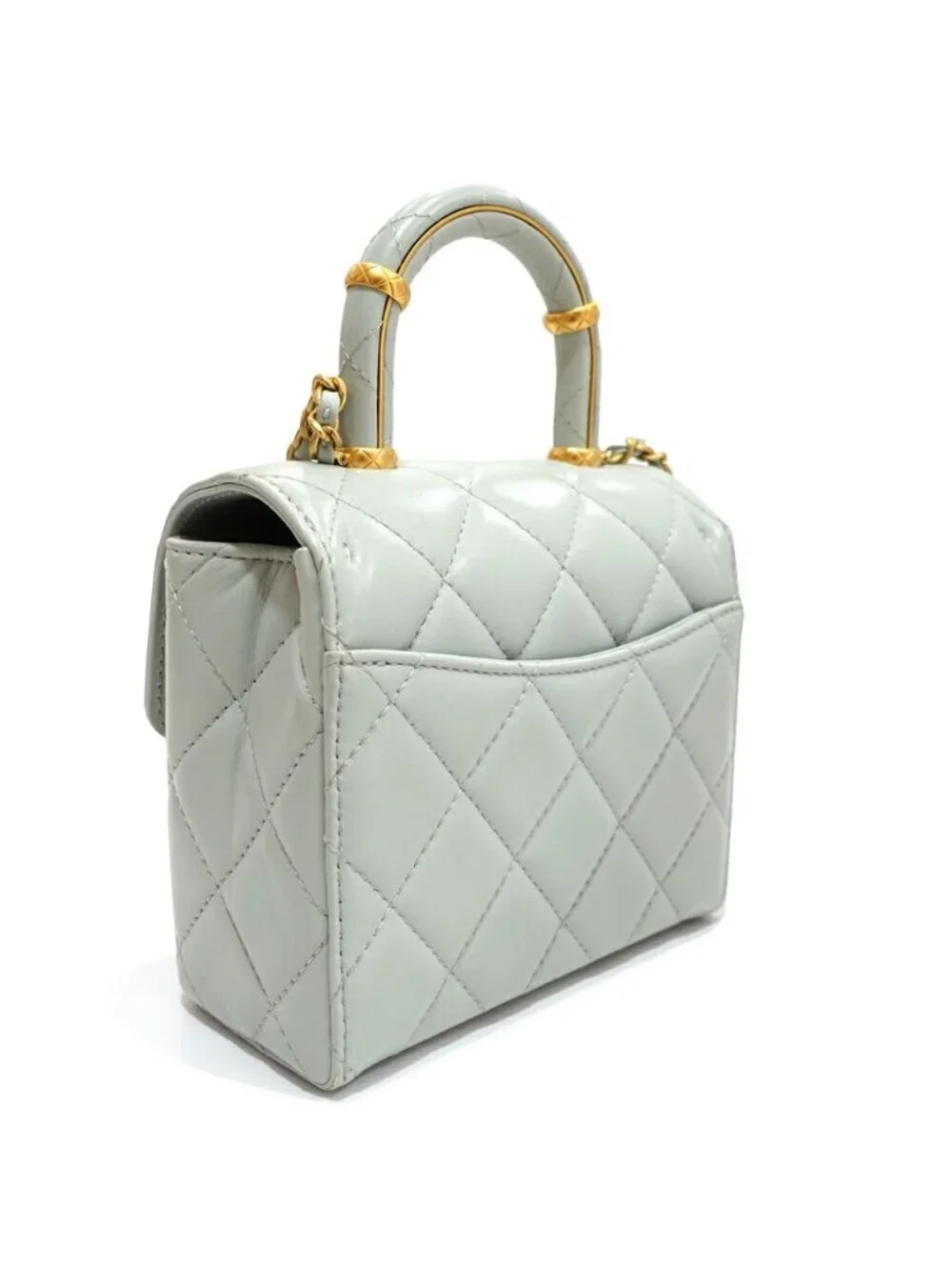 Chanel Top Handle Mini Flap Quilted Shoulder Bag Lambskin Light Blue